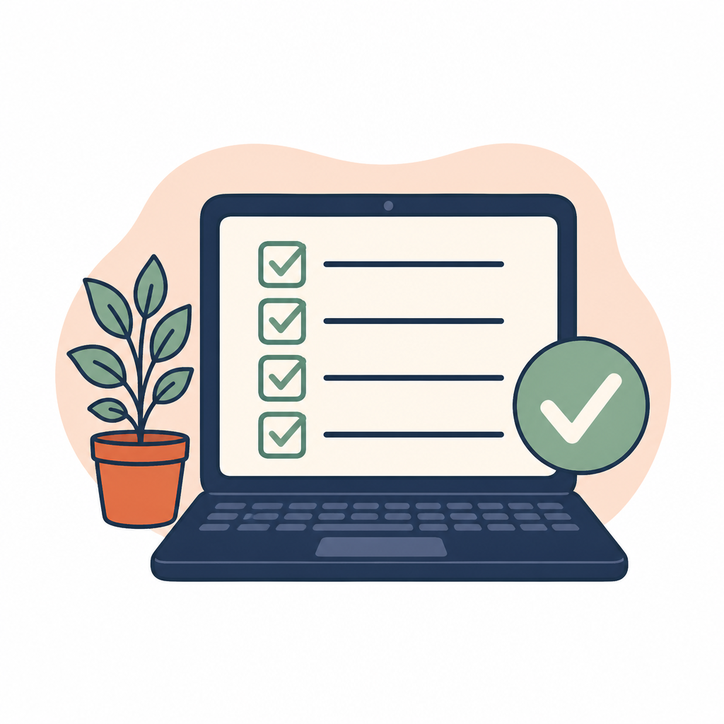Illustration of a laptop showing a completed checklist