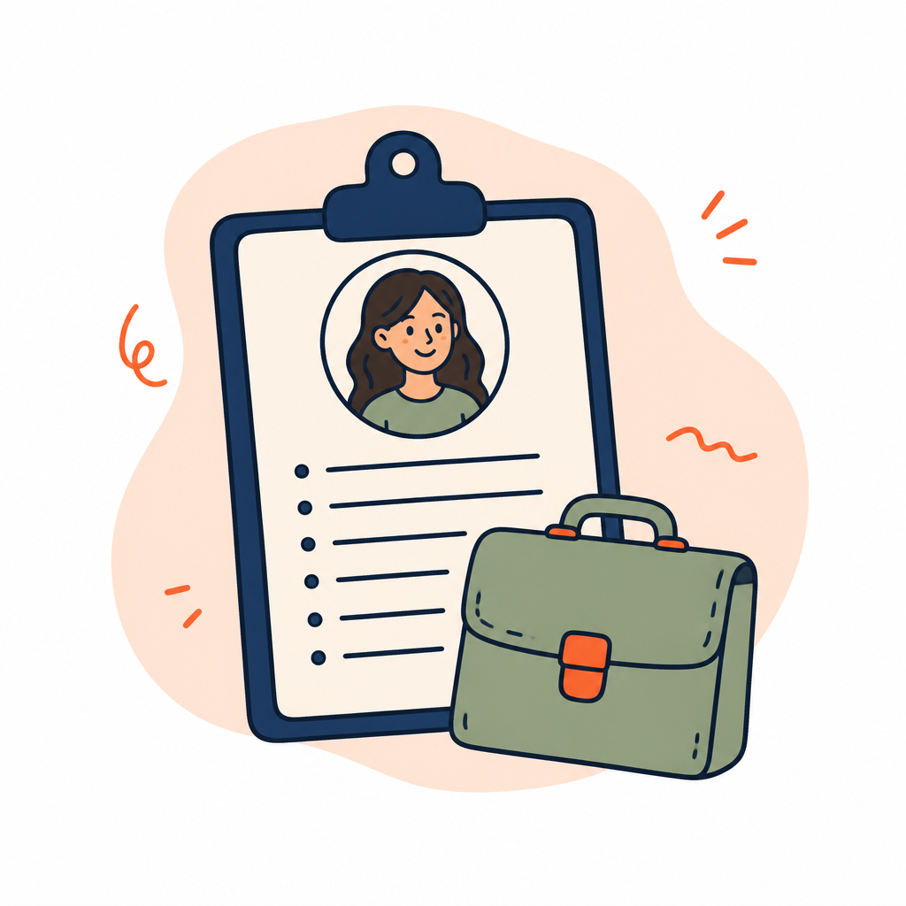 Illustration of a placement form on a clipboard with a briefcase